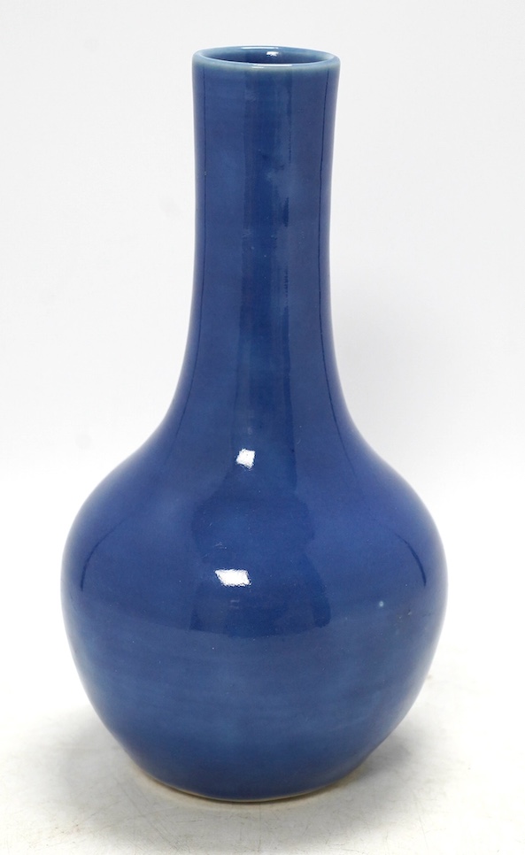 A Chinese blue glazed bottle, Qianlong mark but later, 23cm high. Condition - good